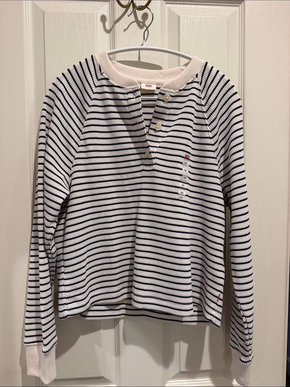 NWT Levi’s Striped Long-Sleeve Henley Top in White and Navy -